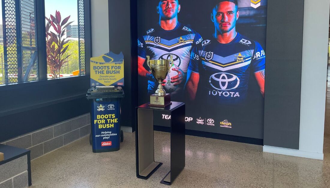 Presentation stand for North Queensland Cowboys premiership trophy